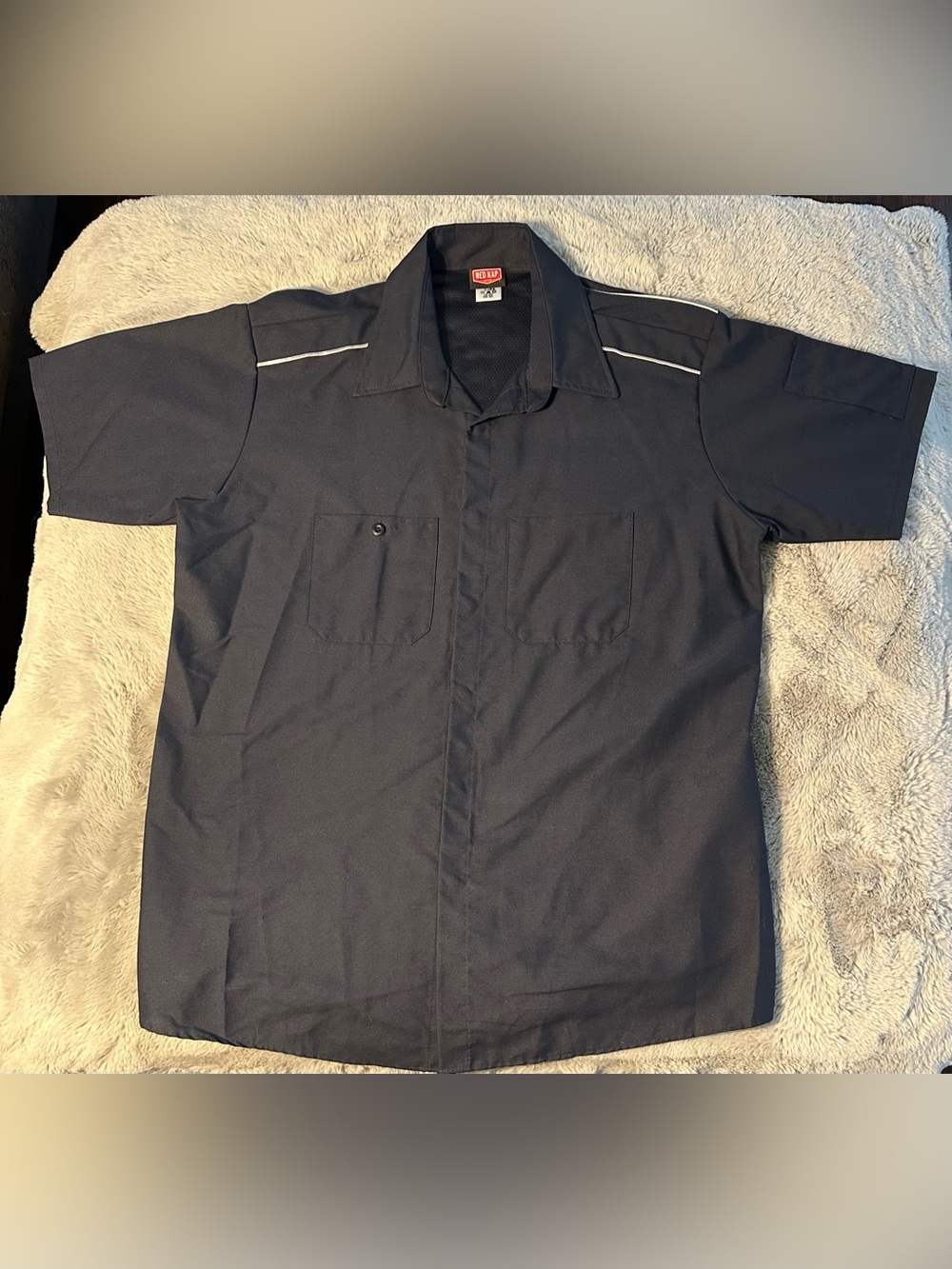 Red Kap Men's Short Sleeve Button Up Work Shirt Navy Blue Size Large NWOT